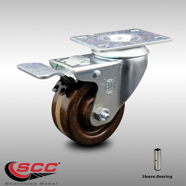 3 Inch SS High Temp Phenolic Top Plate Caster with Total Lock Brake SCC